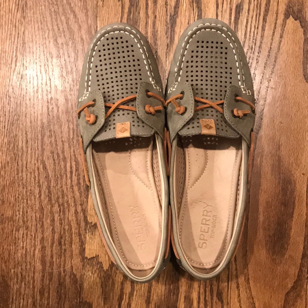 Sperry perforated green cool ivy boat shoes